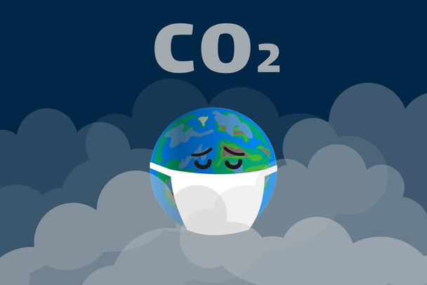 earth planet wearing protective mask in smoke cloud co2 ecology concept - Vettoriali, immagini