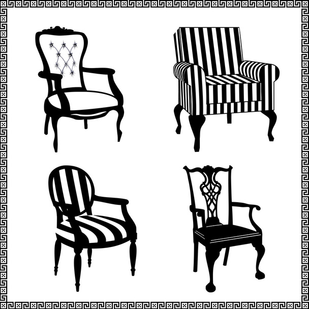 set van antieke stoelen silhouetten - Vector, afbeelding