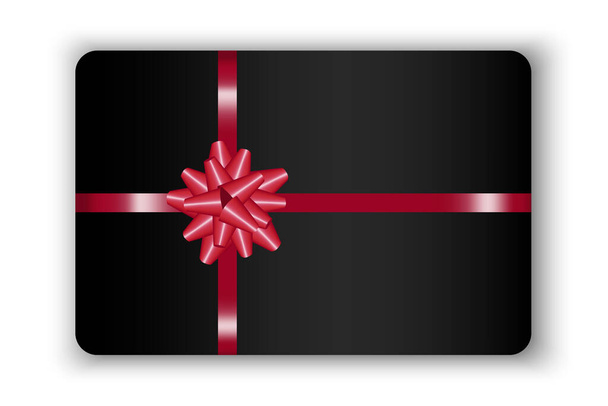 black plastic card with red bow. Holiday, birthday gift. Vector illustration. Stock image. EPS 10. - Вектор, зображення