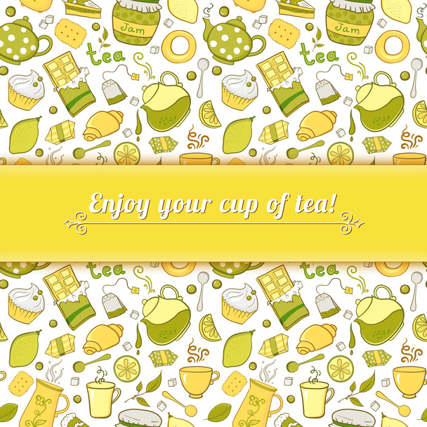 Tea and sweets background - Διάνυσμα, εικόνα