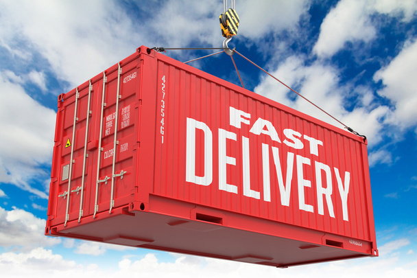 Fast Delivery - Red Hanging Cargo Container. - Photo, Image