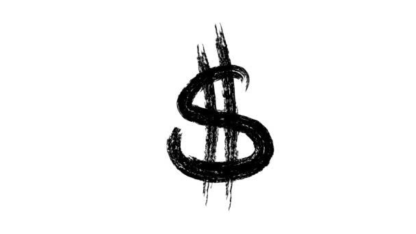 Dollar Sign Wiggle Effect. Černá ikona pro USD na bílém pozadí. Hotovost a peníze Ikona ve stylu doodle. - Záběry, video