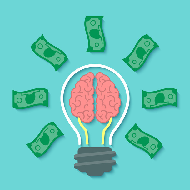 Χρήματα και η ιδέα έννοιας του εγκεφάλου - Διάνυσμα, εικόνα