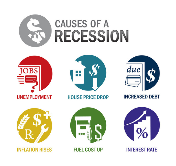 Oorzaken van een recessie-pictogrammen - Vector, afbeelding
