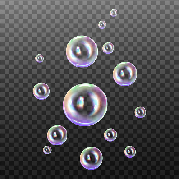 Reaistic colored balls.Vector texture.Set of transparent soap bubbles on checkered background. - Vektor, Bild