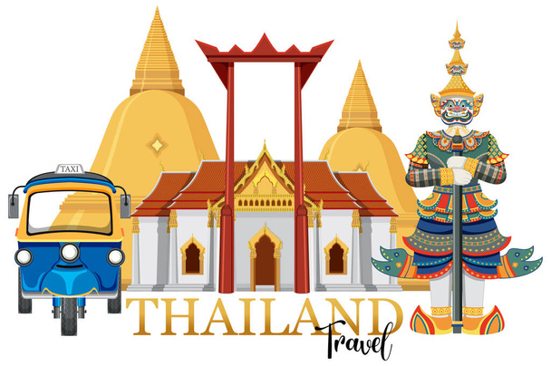 Bangkok Tailandia Monumentos Logo Banner ilustración - Vector, Imagen