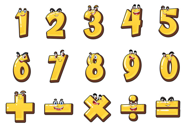 Contando número 0 a 9 e símbolos matemáticos ilustração - Vetor, Imagem