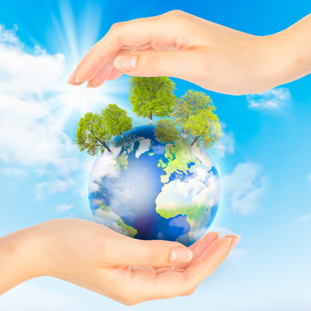 Hands and Earth. Concept Save green planet. - Photo, Image