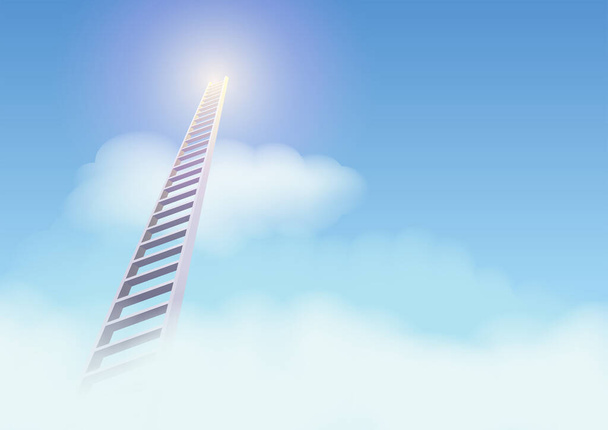 Ilustração vetorial de uma escada que leva ao nascer do sol, escada para o conceito de sucesso - Vetor, Imagem
