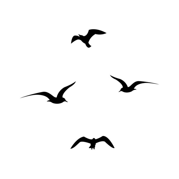 Sada černých létajících siluet racka - Vektor, obrázek