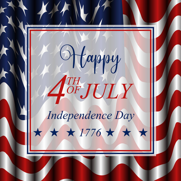 Happy Fourth of July. Happy 4th of July Independence Day background with waving US national flag, stars and stripes. Template for USA Independence Day greeting card. Vector illustration. - Vector, Imagen