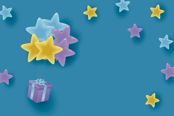 background of star-shaped balloons and gift boxes - Vector, Image