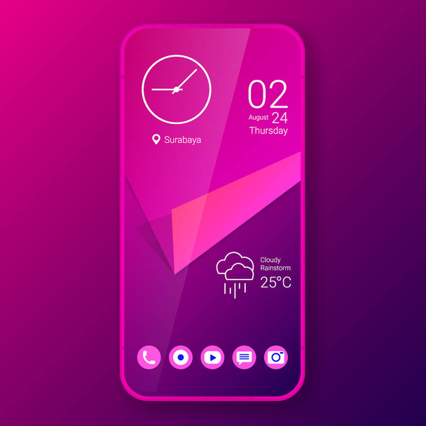 purple paper texture home screen realistic smartphone user interface, vector design illustration - Vektor, Bild