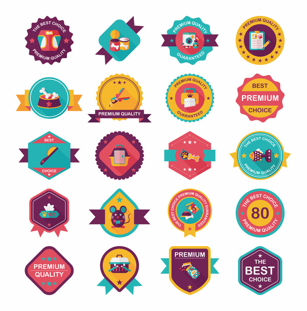 Pet badge flat banner design background set, eps10 - Vettoriali, immagini