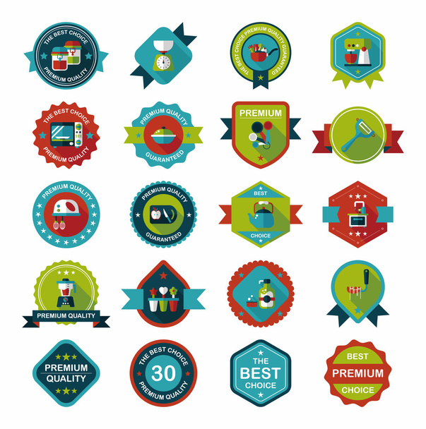 Kitchenware badge flat banner design background set, eps10 - Vettoriali, immagini