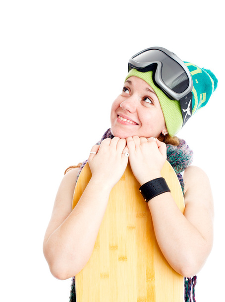 Woman with snowboard - 写真・画像