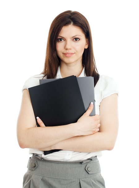 Beautiful businesswoman with folders in hands - Foto, Imagem