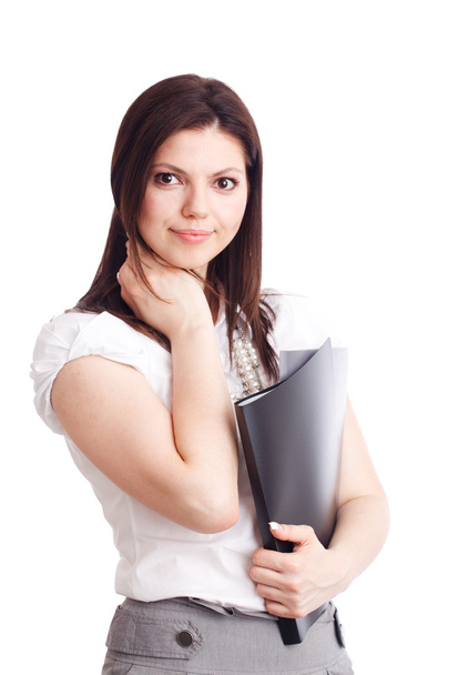 Beautiful businesswoman with folders in hands - Foto, Imagen