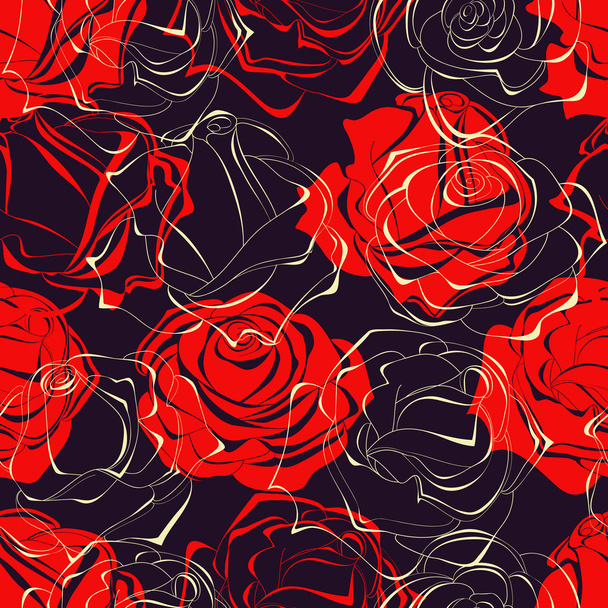 Red roses over dark background seamless pattern - Vetor, Imagem