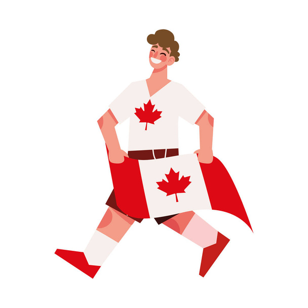 Canada Day, muž s vlajkou, izolovaný - Vektor, obrázek