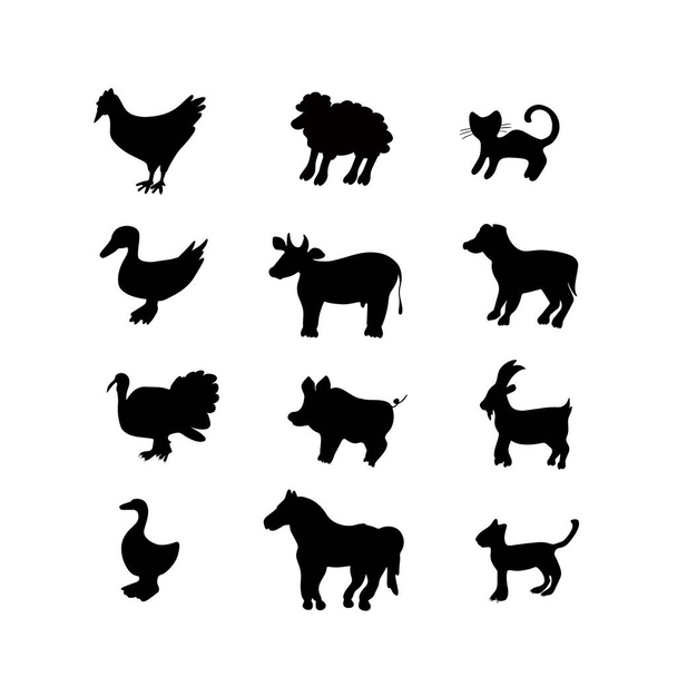 Vector set of silhouettes of domestic animals. - Vector, Image
