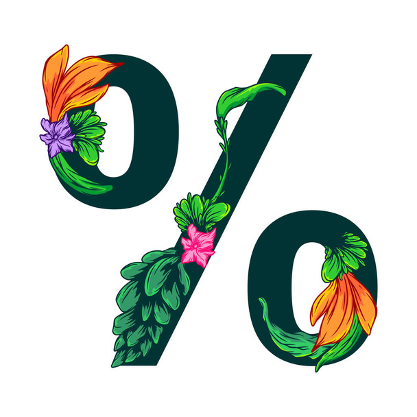 The percent sign with a floral pattern isolated on white background. Scalable Vector Graphics. - Vector, Imagen
