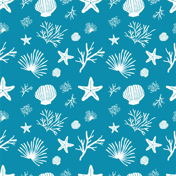 Seamless patterns of underwater collection hand drawn illustration - Vector, Image