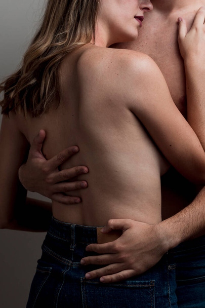 close up naked lovers hugging. High resolution photo - Fotó, kép
