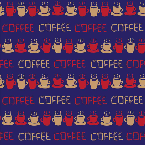 Kaffeetassen nahtloses Muster-Design mit Texten für Modetextilien, Kunsthandwerk, Branding, Marketing und Webmaterialien - Vektor, Bild