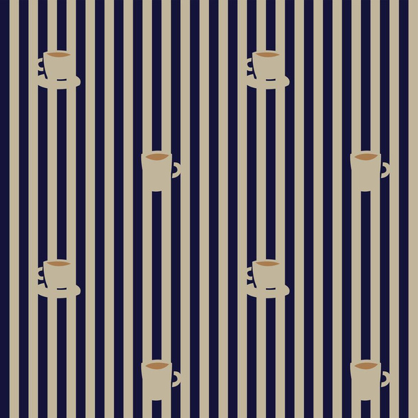 Kaffeetassen nahtloses Muster-Design mit Streifen für Modetextilien, Kunsthandwerk, Branding, Marketing und Webmaterialien - Vektor, Bild