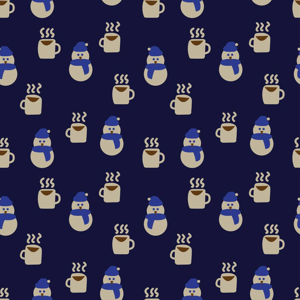 Coffee cups and snowmen seamless pattern design for fashion textiles, crafts, branding, marketing and web materials - Vector, imagen