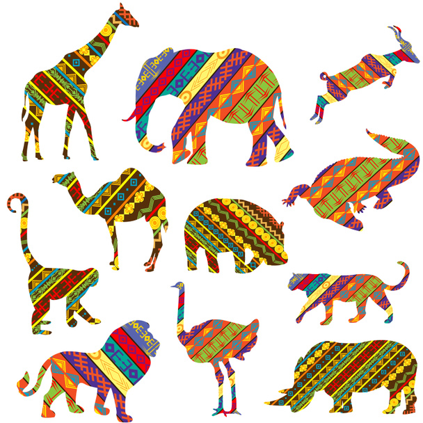 Set of African animals made of ethnic textures - Photo, Image