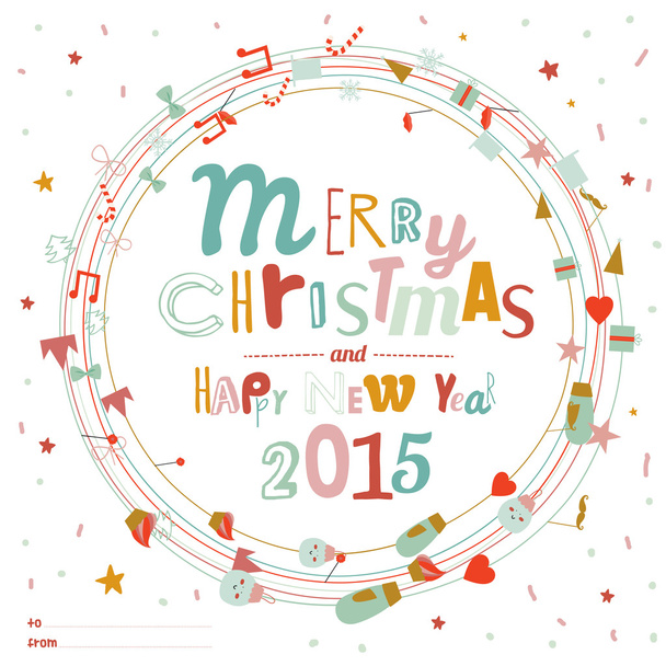 Christmas and New Year greeting card - Vector, Imagen