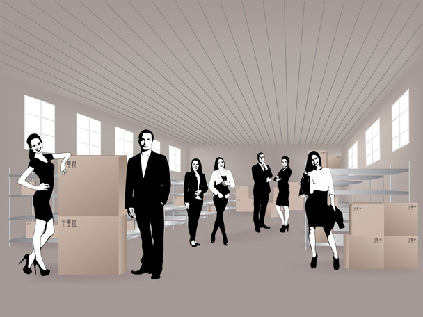Group in warehouse - Vector, Image