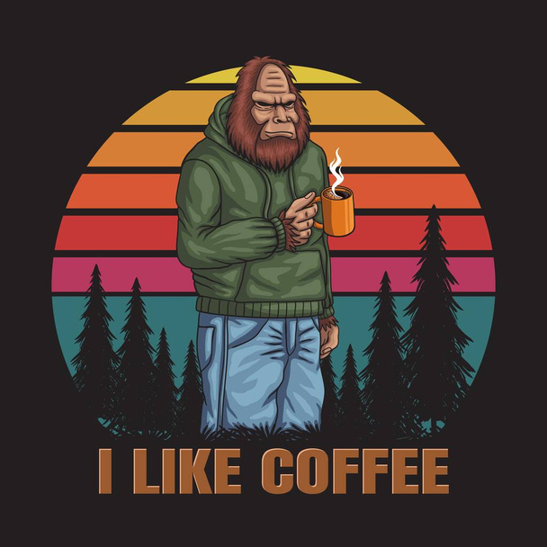 Bigfoot relaxante bebida café retro vetor ilustração - Vetor, Imagem