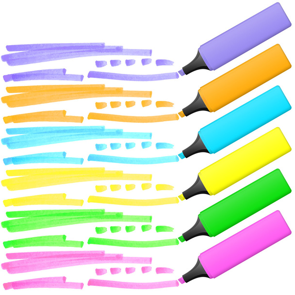 gekleurde markeerstiften met markeringen - Vector, afbeelding