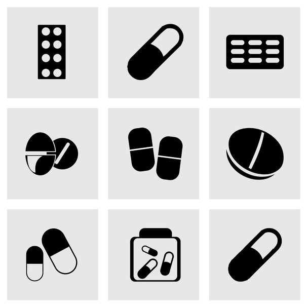 Vector black pills icons set - Vektor, obrázek