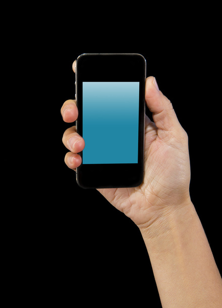  mano del hombre sosteniendo teléfono inteligente moderno o teléfono celular con pantalla de visualización en blanco como espacio de copia
 - Foto, Imagen