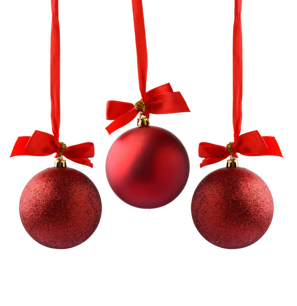 christmas ball hanging on ribbon isolated on white - Photo, Image