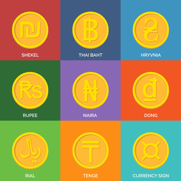 Flat Golden Coins. Currency Icons. - Vector, Image