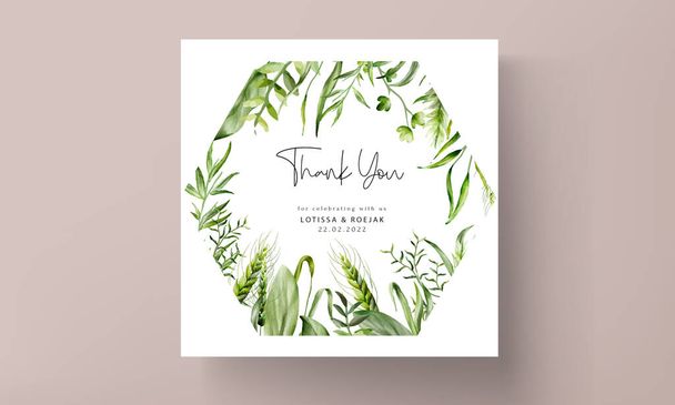 gyönyörű akvarell zöld levelek esküvői meghívó kártya - Vektor, kép