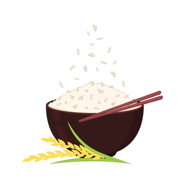 Arroz en cuenco vector. Caricatura de arroz de Japón. Trigo. - Vector, Imagen