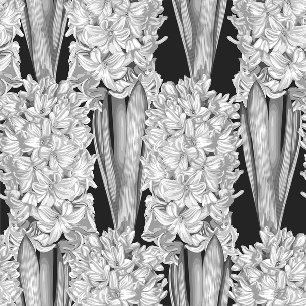 Beautiful monochrome, black and white seamless background with hyacinth. - Vector, Image