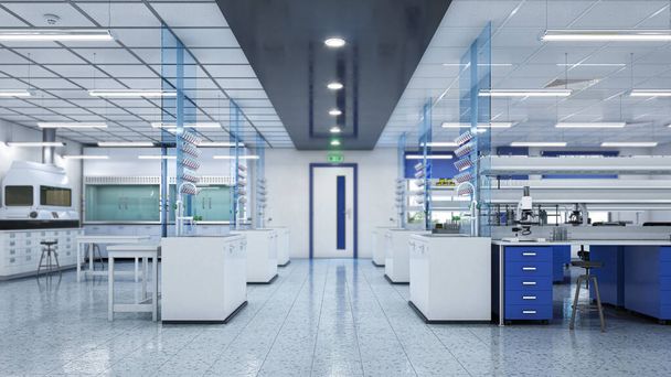 Walkway in the spacious and bright laboratory interior. 3d illustration - Fotografie, Obrázek
