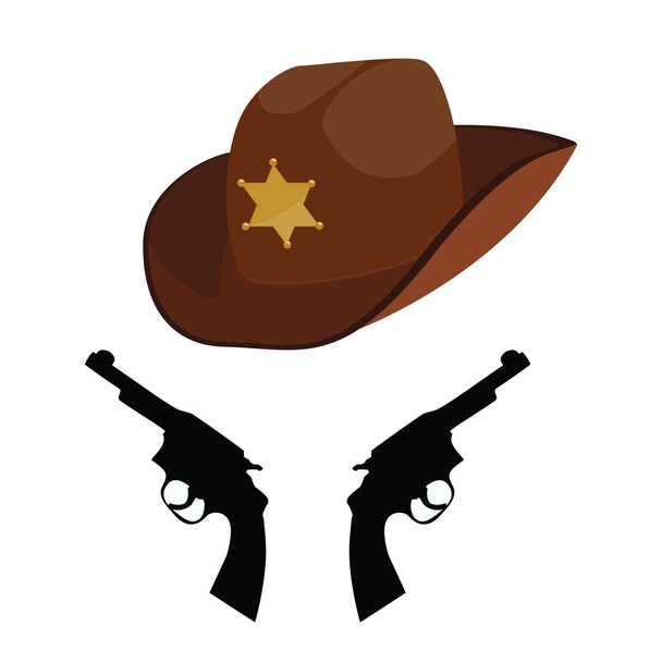 Sheriff hat and revolver - Vector, Image