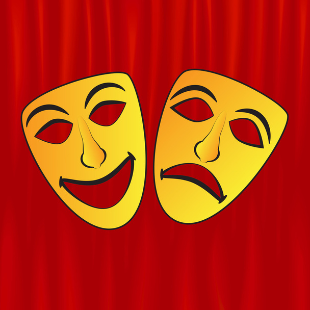 Máscaras de drama en cortinas rojas
 - Vector, Imagen