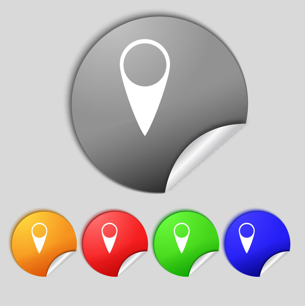 Harita işaretçi simgesi. GPS konumu sembolü. Set renkli düğmeler.  - Fotoğraf, Görsel
