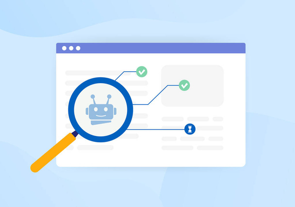 Indexed or Non-Indexed pages concept. Search robots crawl the website and find pages to add to the database of web pages. Vector illustration in flat design. - Vector, Image