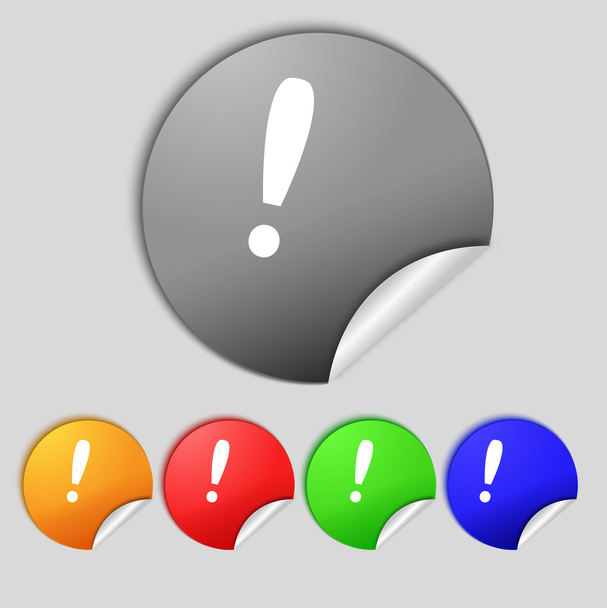 Exclamation mark sign icon. Attention speech bubble symbol. Set colourful buttons.  - Photo, Image
