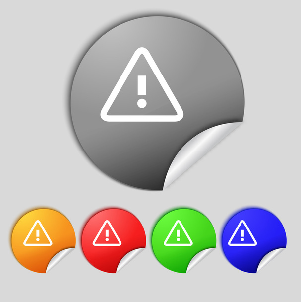 Attention caution sign icon. Exclamation mark. Hazard warning symbol. Set colour buttons.  - Foto, Bild